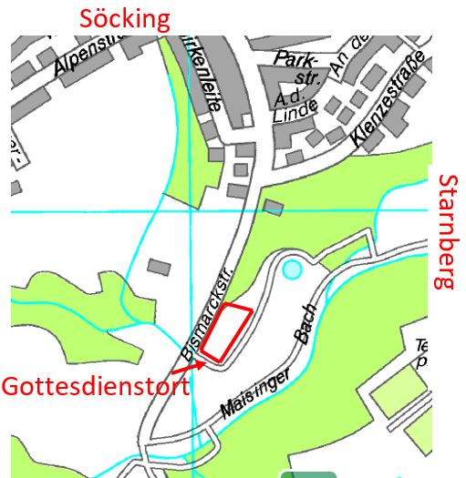 Kartenausschnitt Veranstaltungsort Christi-Himmelfahrts-Gottesdienst in der Maisinger Schlucht